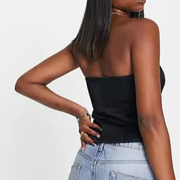 MNG Mango Size XS Black Satin Bandeau Corset Top, Excellent Used Condition - Picture 13 of 14